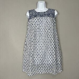 House of Pom Womens Dress XS White 100% Cotton Printed Beachy Cover Up Resort